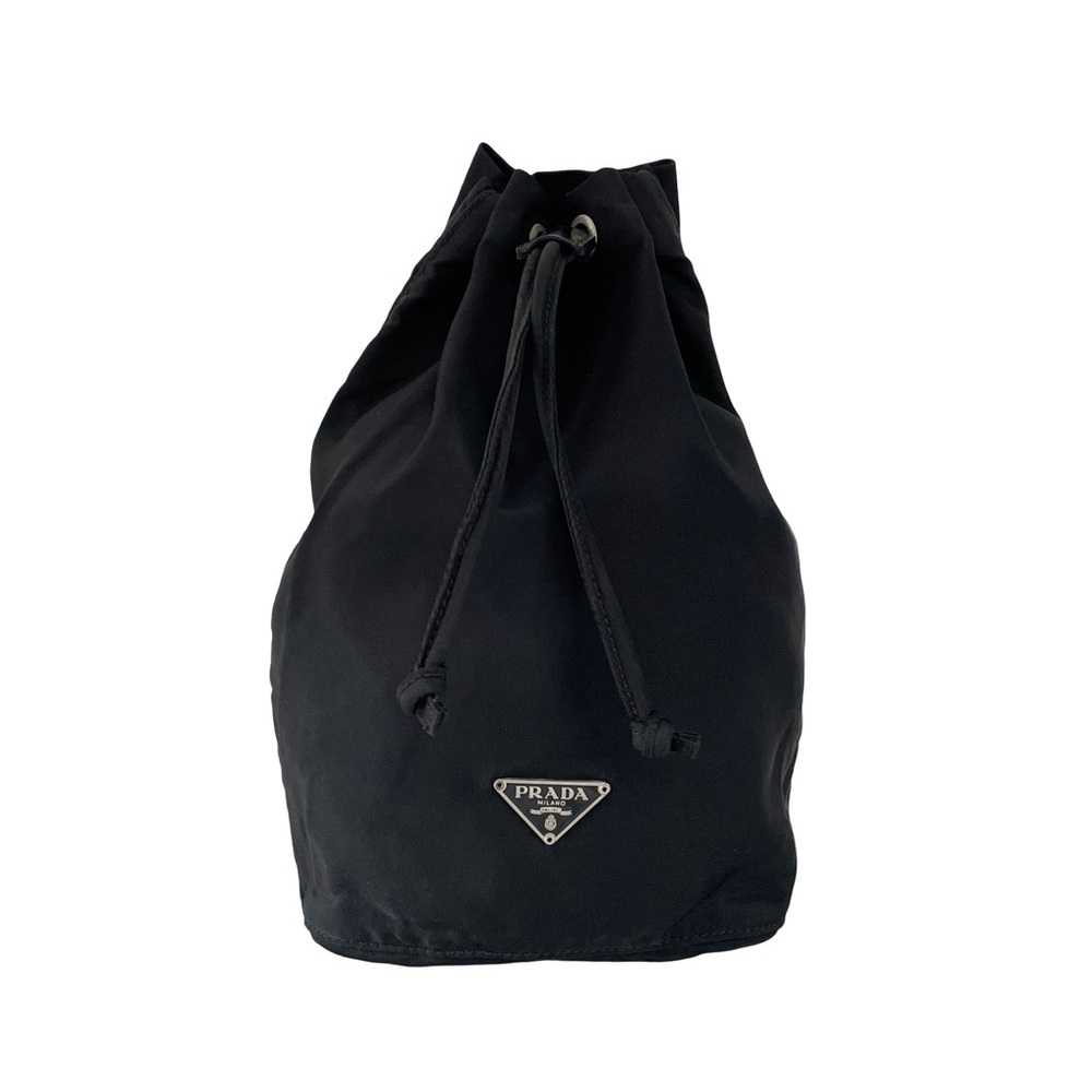 Prada black nylon triangle logo drawstring cosmetic pouch bag